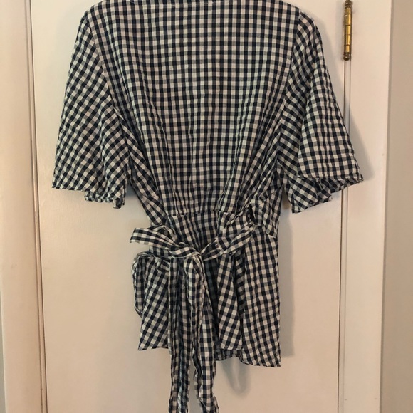 LOFT wrap shirt, blue and white M